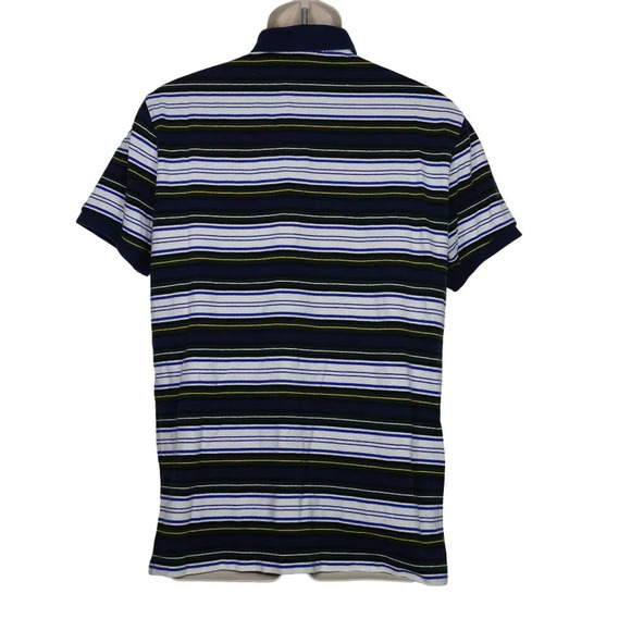 Polo by Ralph Lauren Men Size L Custom Fit Striped Polo Shirt Blue Green Logo - Picture 5 of 8